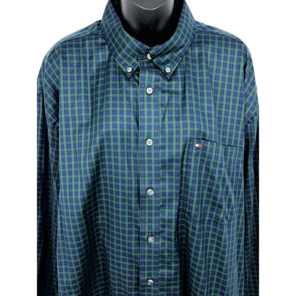 Tommy Hilfiger Mens Classic Fit Green & Blue Plaid Button-Up Shirt XXL New - Picture 2 of 9